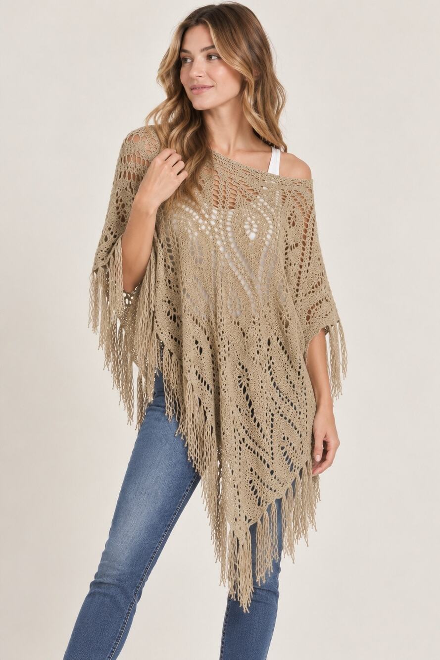 Unbranded Metallic Knit Shawl Women OS Gold Good Fringe Boho Wrap Kimono